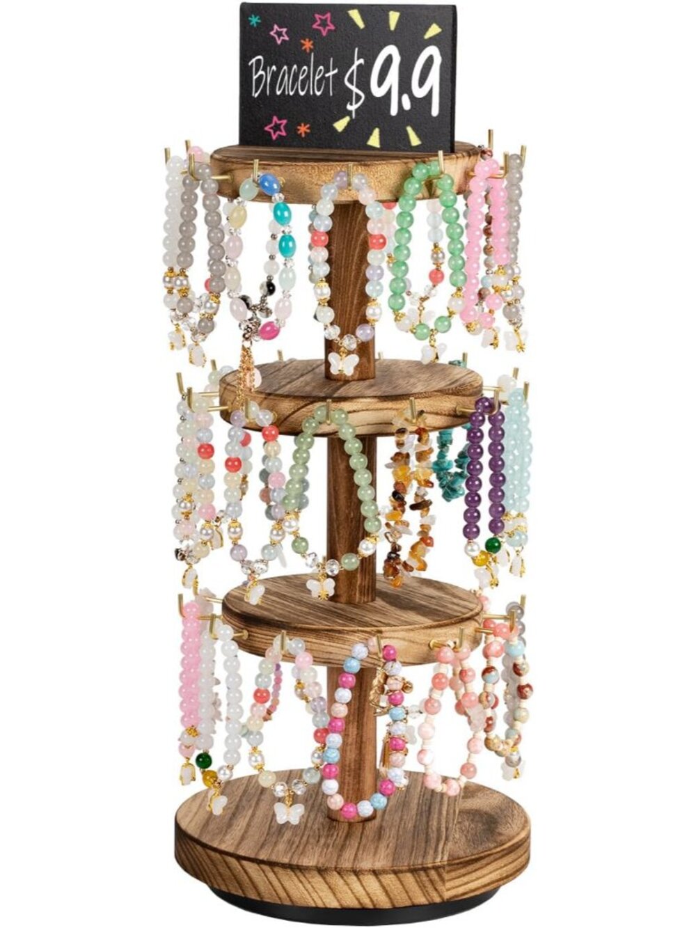 Bracelet Holder, 3 Tier Wooden Rotating Bracelet Display Stand, Tree Stand Vendo